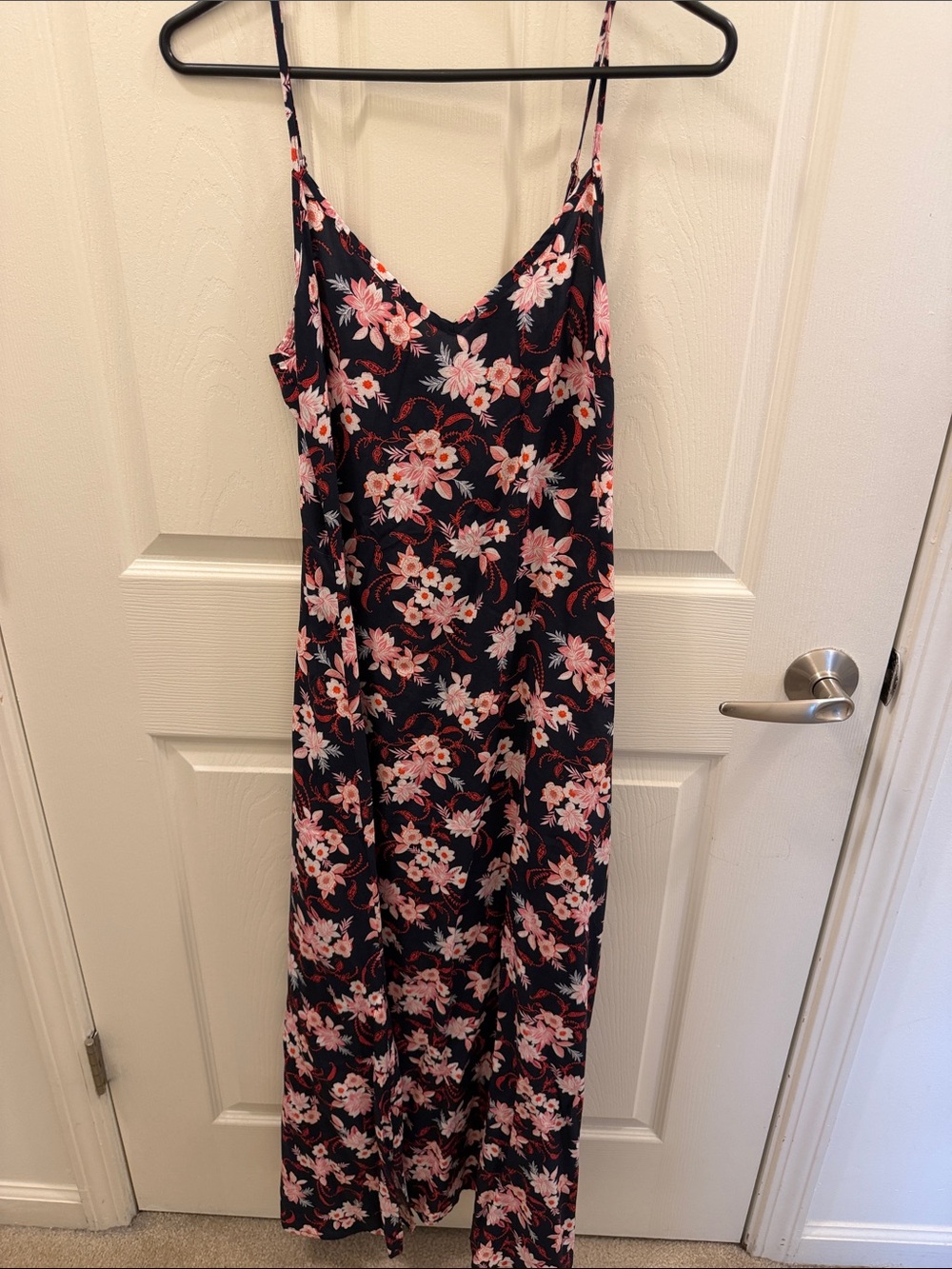 LOFT Maxi Slip Dress with Pink Floral Pattern